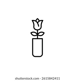 Minimalist outline of a rose within a vase, clean botanical design