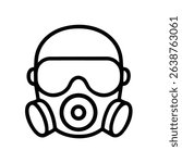 Minimalist Outline Safety Gas Mask Protection Equipment Line Icon Illustration