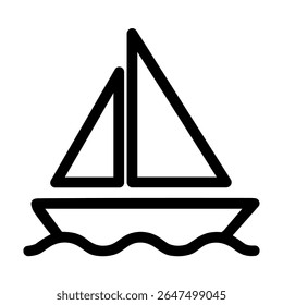 Minimalist Outline Sailboat on Water Transportation Line Art Icon