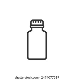 Icono minimalista de salero o pimienta. Pictograma de línea de envase de condimento de cocina con trazo editable aislado en blanco. Ilustración vectorial minimalista para Diseño web e interfaz móvil