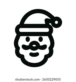 Minimalist Outline Santa Claus Head with Hat and Beard Icon Illustration