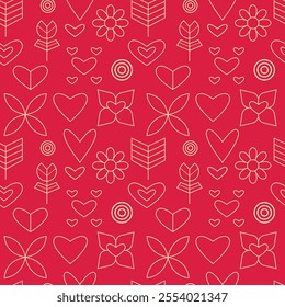 Minimalist outline seamless pattern for valentine's day