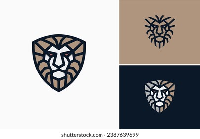Minimalist outline shield guardian with lion head vector logo design