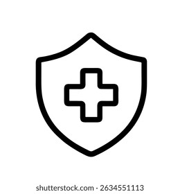 Minimalist Outline Shield Protection with Medical Cross Symbol Icon