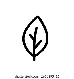 Minimalist Outline Single Leaf Icon Isolated on White Background Illustration