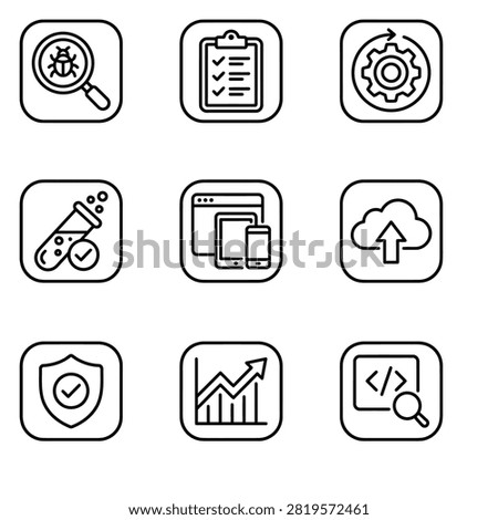 Minimalist Outline Software Development And Quality Assurance Testing Icon Set