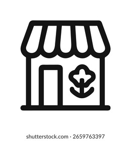 Minimalist Outline Storefront Icon with Abstract Floral Display Illustration