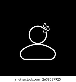 Minimalist outline of a stressed person with sweat drops on head over a black background, symbolizing anxiety, pressure, or burnout in a clean modern style