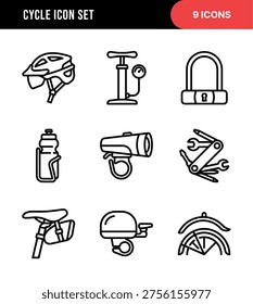 Minimalist Outline Stroke Cycle Item and Bike Part Accessory Icon Set