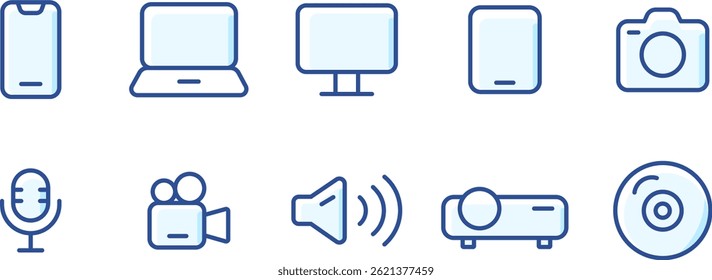 Minimalist Outline stroke Electronic Devices Icons – Gadgets and Media Tools