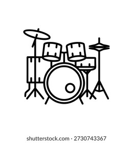 Minimalist Outline Style Drum Kit Musical Instrument Line Art Illustration