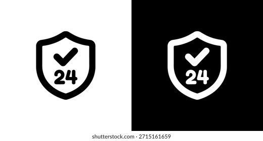 Escudo de estilo de contorno minimalista con marca de verificación y símbolo de icono número 24