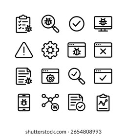 Minimalist Outline System Security Bug Icon Set for Website Design