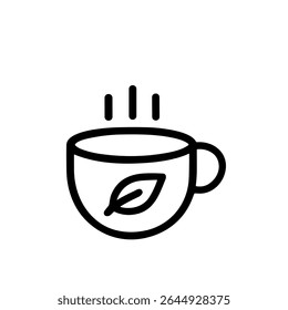 Minimalist Outline Tea Cup with Leaf Logo Graphic Element