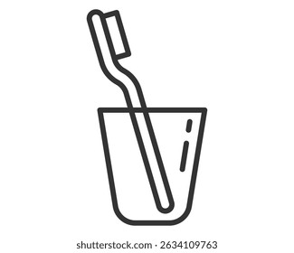 Minimalist outline of a toothbrush in a glass. Symbol for dental hygiene, morning routine, and selfcare. Perfect for health, beauty, and lifestyle content.