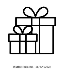 Minimalist Outline Two Gift Box with Bow Celebration Present Icon