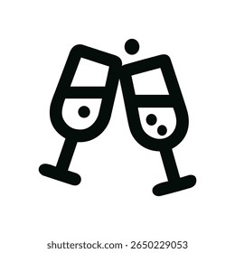Minimalist Outline Two Toasting Champagne Glass Bubbles Celebration Icon