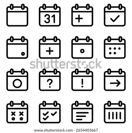 Minimalist Outline Various Calendar Event Date Icon Set