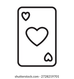 Ícone vetor de contorno minimalista de ás de copas cartão. Conceito para o jogo romântico, sorte no amor, ou saudação do Dia dos Namorados. Simples e limpa arte da linha preta isolada no branco.