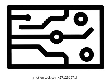 Icono de Vector de contorno minimalista de una placa de circuito, que simboliza la tecnología de microchip, los componentes electrónicos y el procesamiento digital de datos. Ideal para proyectos relacionados con la tecnología, presentaciones y Diseño web.