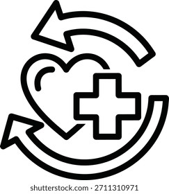 Icono de Vector de contorno minimalista con un corazón rodeado de flechas giratorias