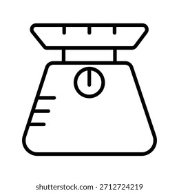 Icono de Vector de contorno minimalista de una báscula de cocina, perfecto para cocinar, hornear, recetas y diseños de medición de peso.
