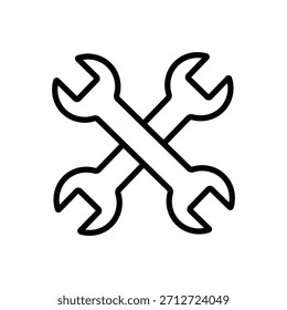 Icono de Vector de contorno minimalista de dos llaves cruzadas, perfecto para reparaciones, mantenimiento, servicio y diseños de Configuraciones.
