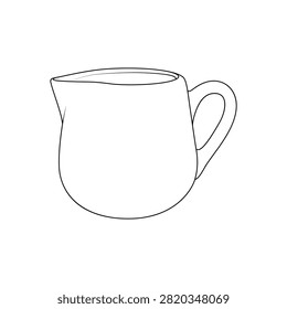 Minimalist outline vector illustration of a ceramic creamer pitcher. Simple line art milk jug isolated on white background, perfect for coloring pages, kitchen designs and printable projects.