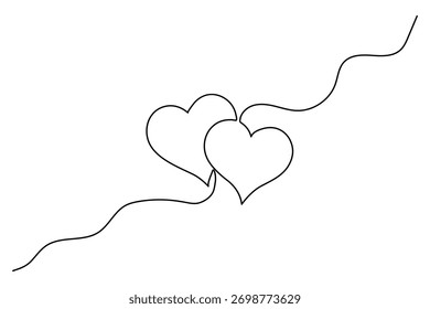Ilustração de vetor de contorno minimalista de um par de corações sobrepostos em um fundo branco