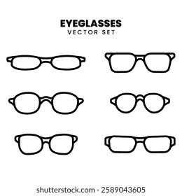 Minimalist outline vector set of various eyeglasses styles. Perfect for fashion, accessories, or optical-related designs.