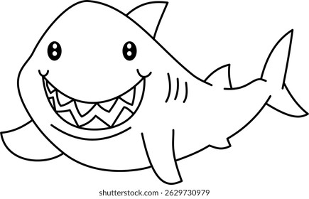 Minimalist outline vector of a shark, clean black lines on white, perfect for ocean-themed designs and logos.