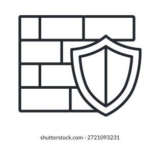 Um contorno minimalista de uma parede com um ícone de escudo, simbolizando segurança e proteção.