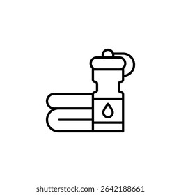 Minimalist Outline Of A Water Bottle Next To Folded Towel Graphic