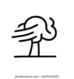 Minimalist Outline Windy Tree Blowing in The Wind Nature Icon