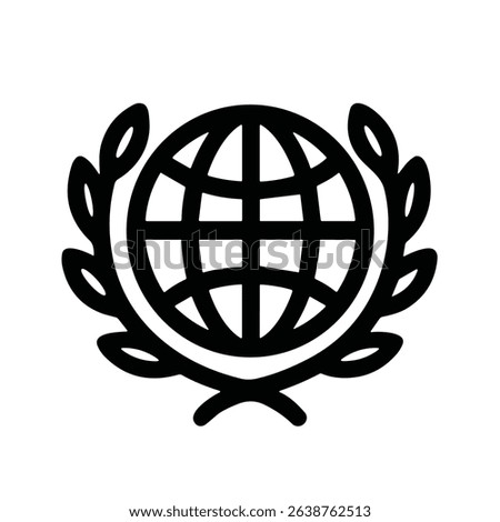 Minimalist Outline World Globe with Laurel Wreath Ornament Shape Icon
