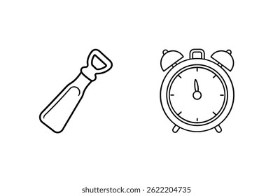 Minimalist Outlined Bottle Opener And Alarm Clock For Restaurant Themes And Time Management