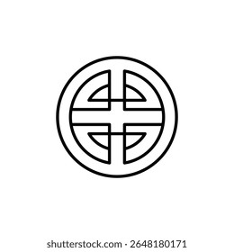 Minimalist Outlined Geometric Symbol With Circular Shape And Inner Segments