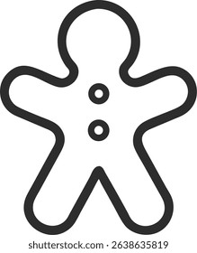 A minimalist, outlined gingerbread icon on a white background. Perfect for holiday designs, sweet treats, or festive themes.