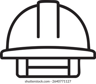 A minimalist, outlined illustration of a hard hat, commonly used for construction and safety purposes. It features a simple, clean design.