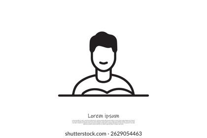 Minimalist outlined man illustration. Features a neutral expression and a simple design, ideal for various design projects with transparent background.