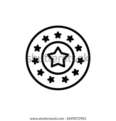 Minimalist outlined star emblem, surrounded by smaller stars within a circle, stands on a stark white background, creating a clean, bold graphic ideal for awards and design projects.