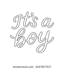 Minimalist outlined “It’s a boy” text in playful cursive font – perfect for baby shower invitations, greeting cards, nursery wall art, or newborn announcement designs.