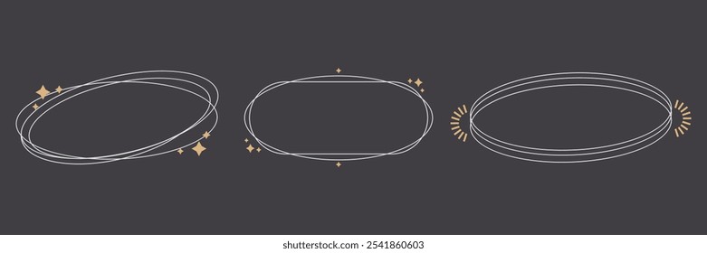 Minimalist Oval Frame Vector Set with Sparkling Accents Perfect for Elegant Borders, Modern Designs, and Decorative Graphic Elements

