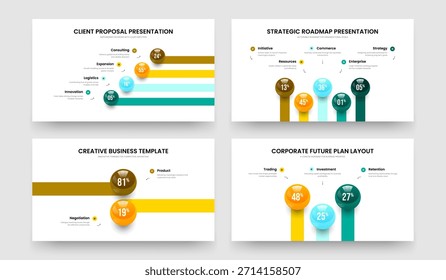 Visão Geral Minimalista 4 5 2 3 Element Graph Presentation Template Set. Inovação Simples Quatro Cinco Duas Três Opções Diagrama Layout Vetor Ilustração Coleção.
