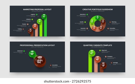 Minimalist Overview 4 5 2 3 Option Diagram Slide Template Bundle. Creative Innovation Four Five Two Three Step Chart Frame Layout Vector Illustration Set.