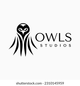 Minimalist owl bird mascot logo design. Modern line owl logo vector template.