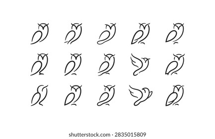 Minimalist owl logo design set with abstract bird animal silhouettes