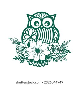 Minimalist owl with wildflower vector template. Wisdom owl logo design concept.