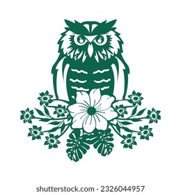 Minimalist owl with wildflower vector template. Wisdom owl logo design concept.