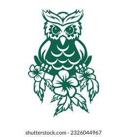 búho minimalista con plantilla vectorial de flor silvestre. Concepto de diseño del logotipo de búho de sabiduría.